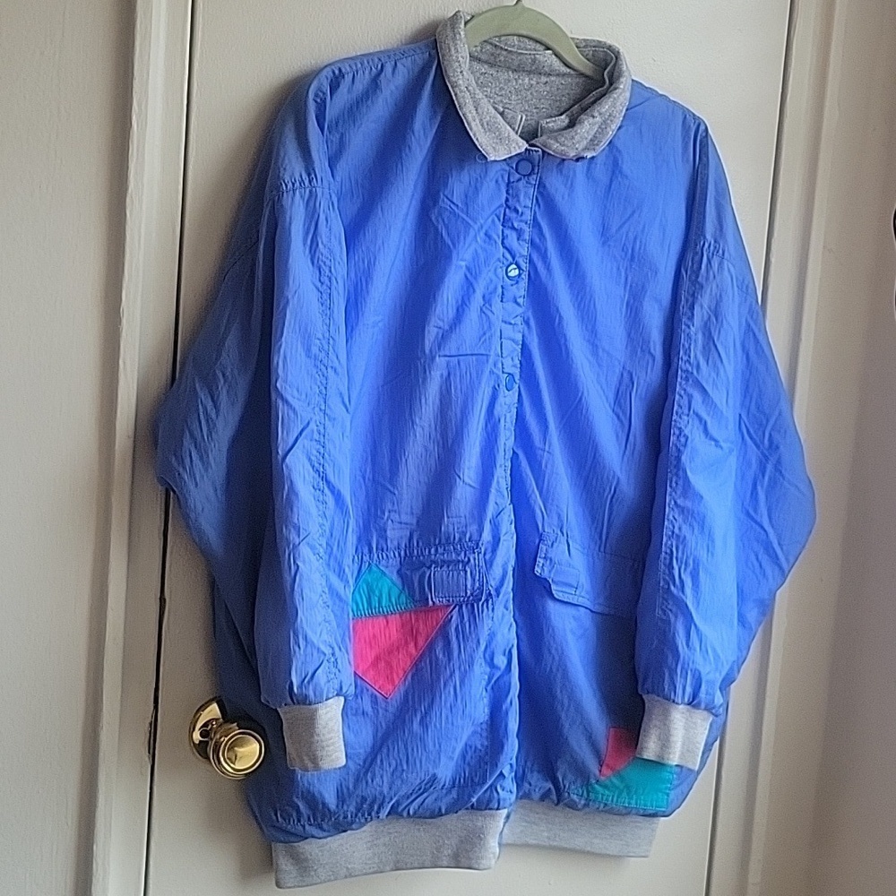 80s Vintage Men's Jacket Blue with Gray